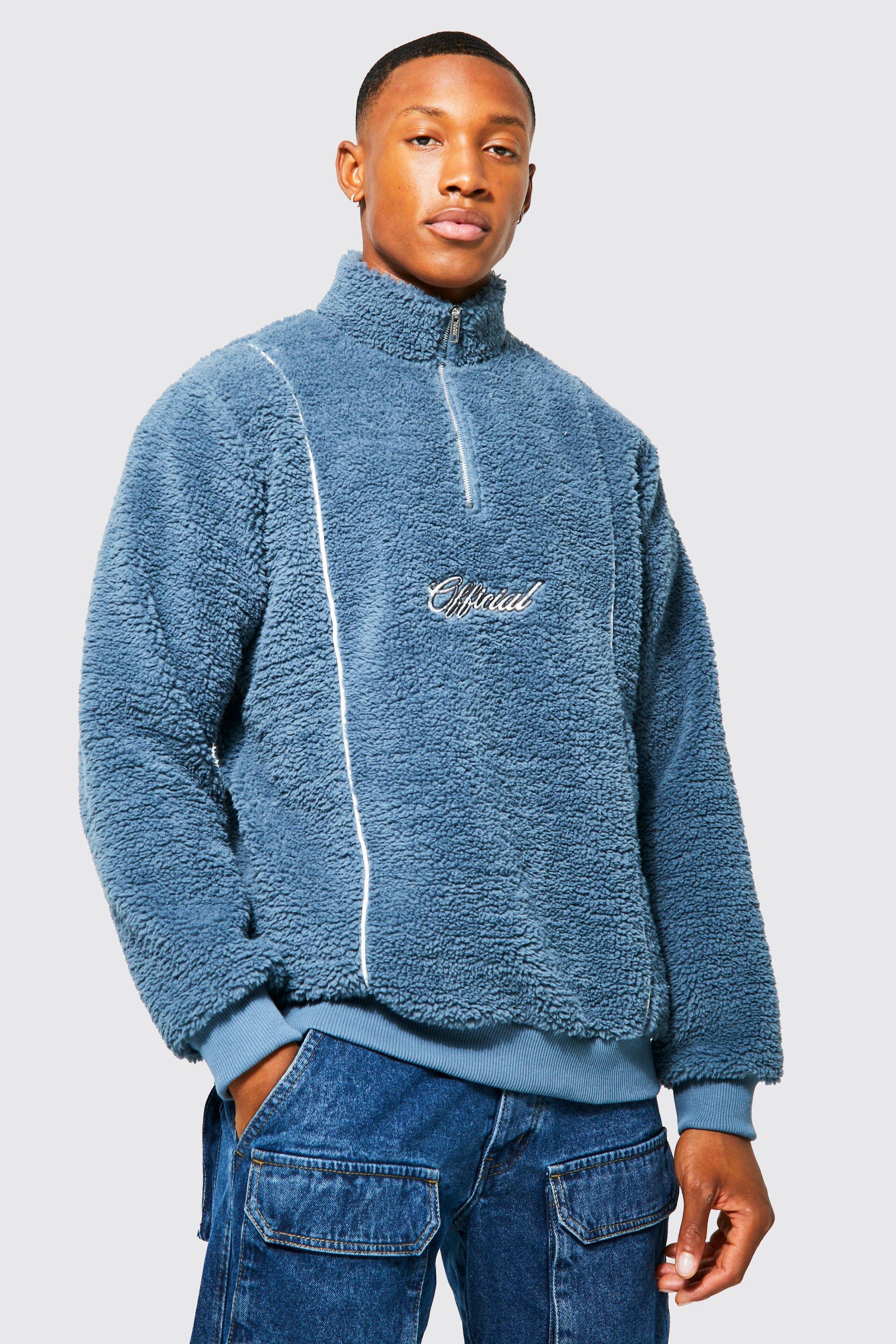 Man Piping Borg 1/4 Zip Funnel Sweat | Boohoo UK